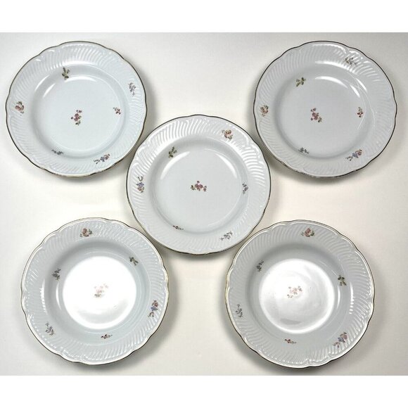 Set 5 RICHARD GINORI 9.25" GIN98 White Gold Rim Floral SOUP BOWLS Made in Italy - Picture 2 of 5